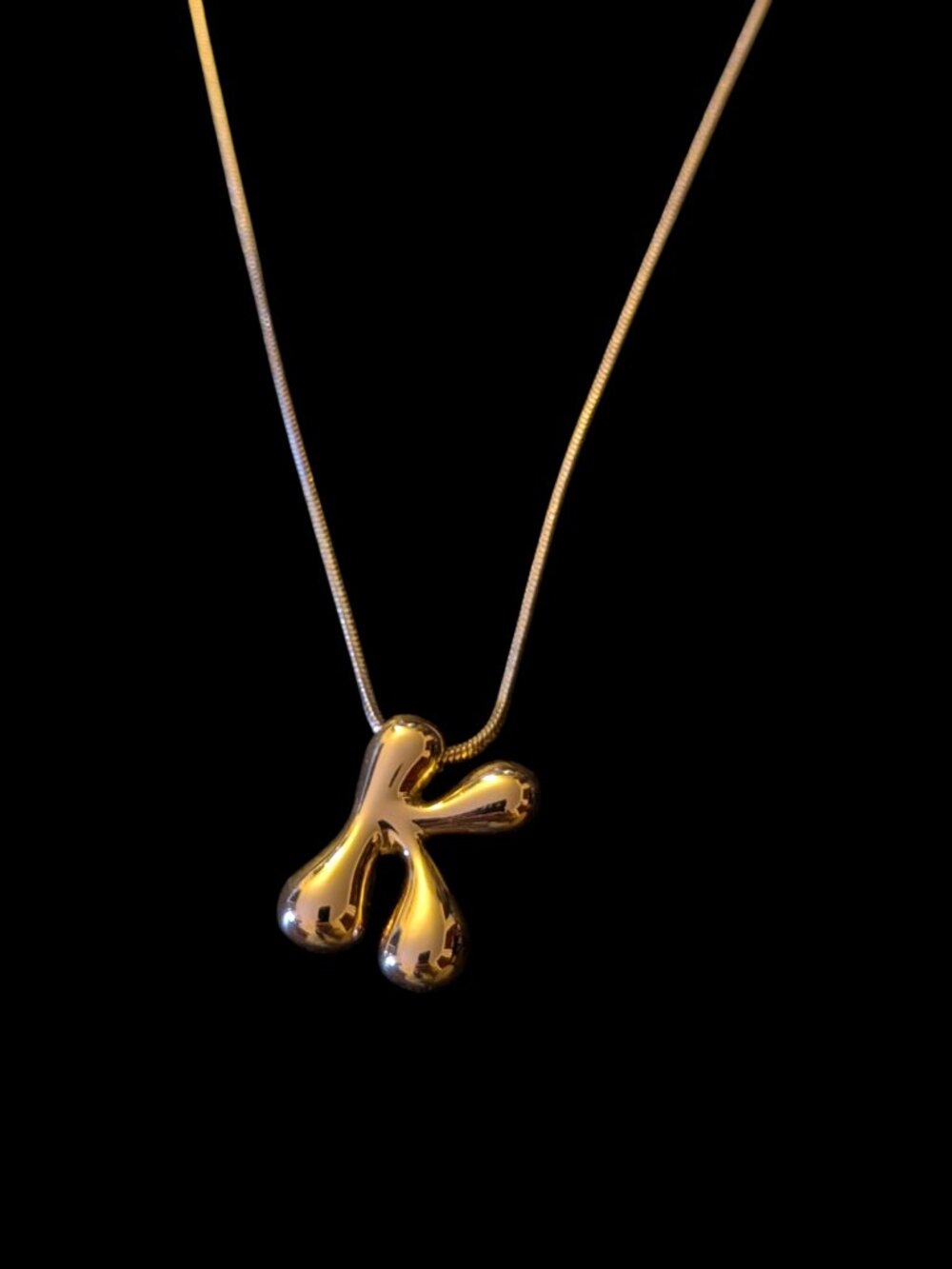 Serefina Gold Tone Bubble Letter K 21.4mm Pendant 17" Long Chain Necklace